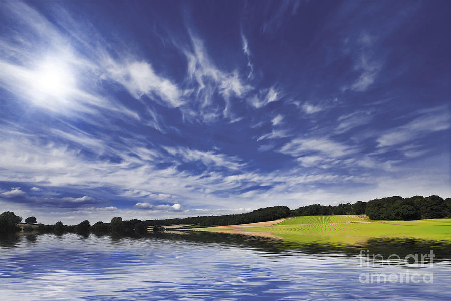 Nature Photograph - Farmland and lake by Simon Bratt