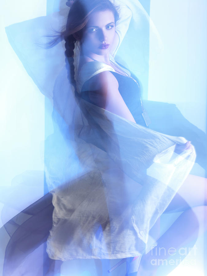 Fashion Photo of a Woman in Shining Blue Settings Photograph by Maxim Images Exquisite Prints