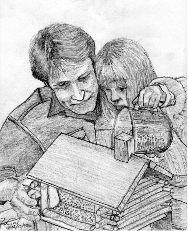 Father and Daughter Pencil Portrait Drawing by Rogal Studio | Fine Art