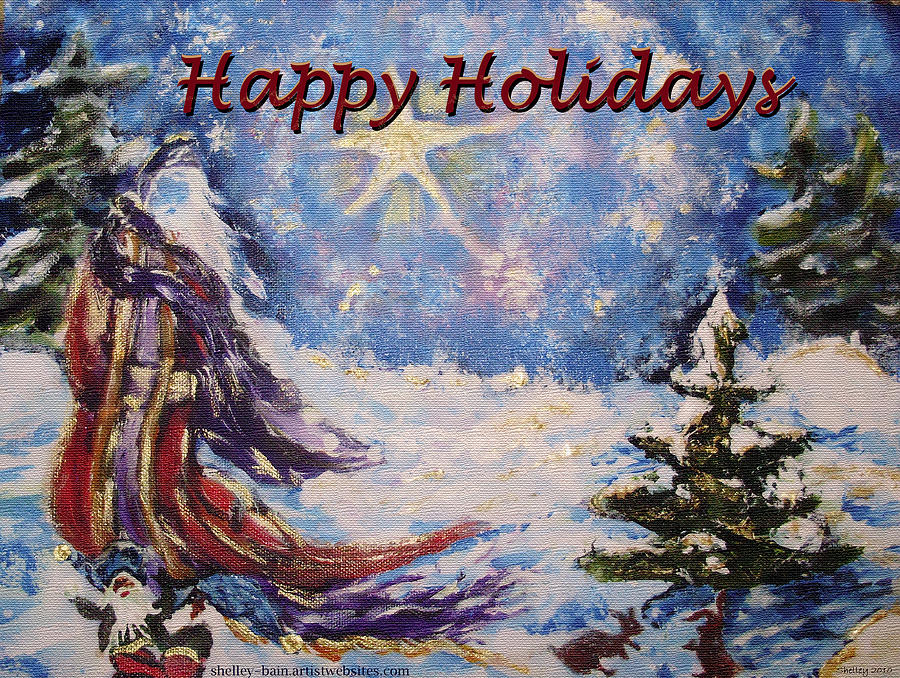 Father Christmas Greeting Card Painting by Shelley Bain