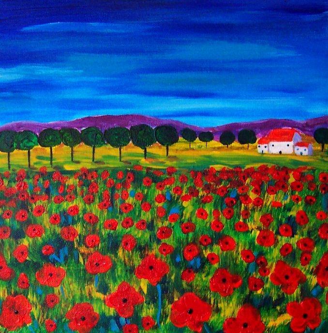 Poppy Painting - Fauve Poppy Landscape by Renee Gandy
