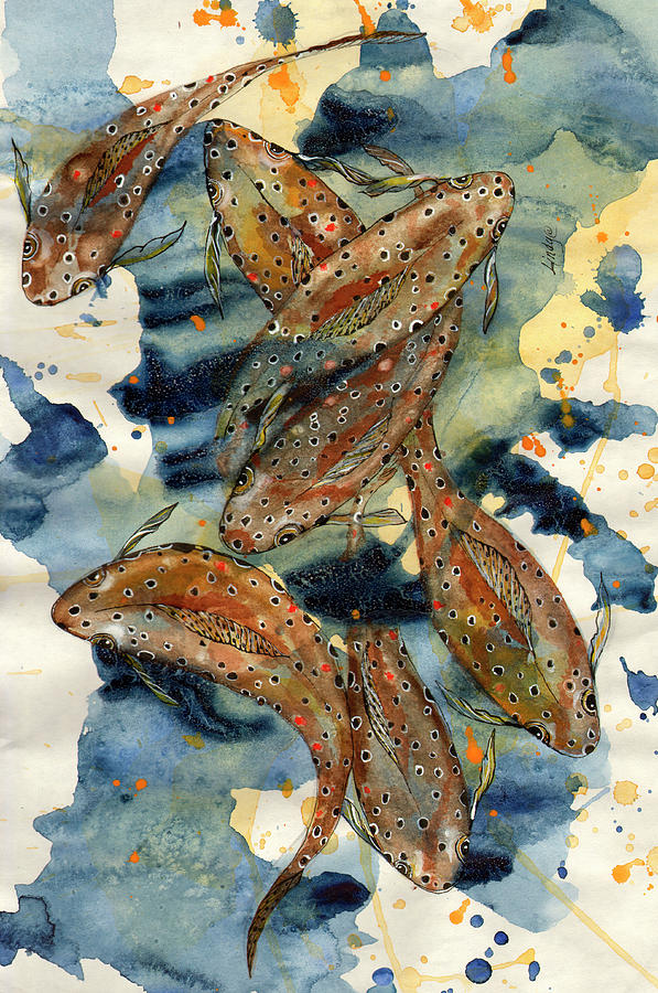 Fish Painting - Feeding by Linda Palmer