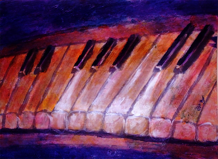 Feeling the Blues on Piano in Magenta Orange Red in D Major with Black and White Keys of Music Painting by M Zimmerman MendyZ