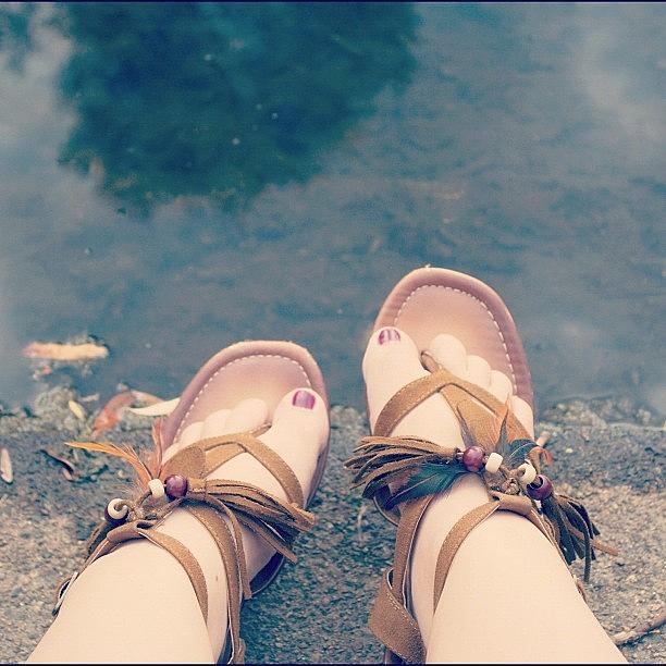 Feather Photograph - #feet #sandals #fringe #feathers #pond by Vicki Leggett