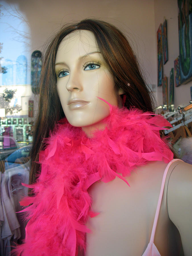 Female Face Mannequin Art Pink Feathers Photograph by Kathy Fornal