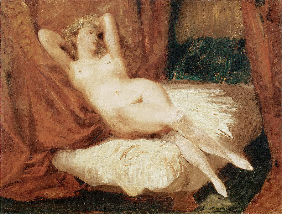 Eugene Delacroix Painting - Female Nude Reclining on a Divan by Eugene Delacroix