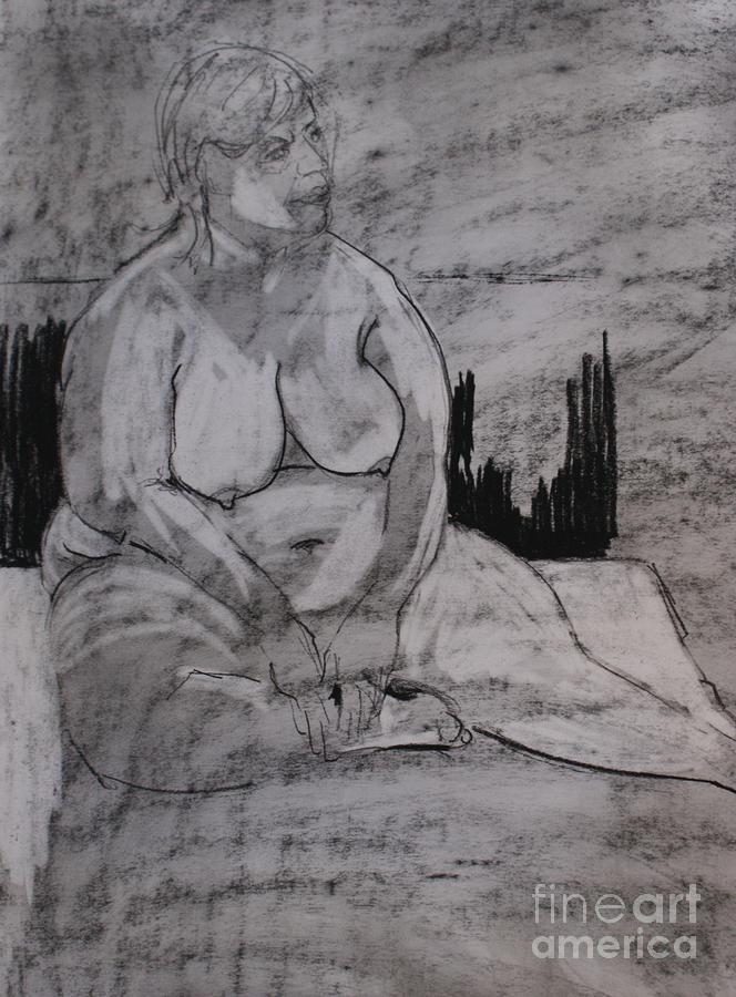 Female nude seated Drawing by Joanne Claxton