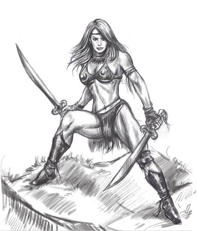 Female Warrior Drawing by Vaibhav Pawar.