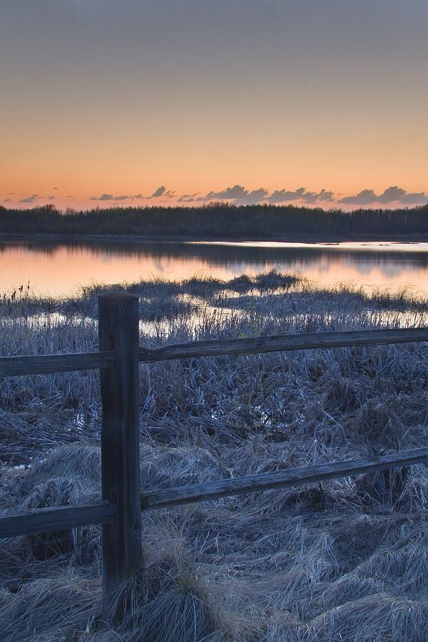 Sunset Photograph - Fence By Lake At Sunset by Eryk Jaegermann