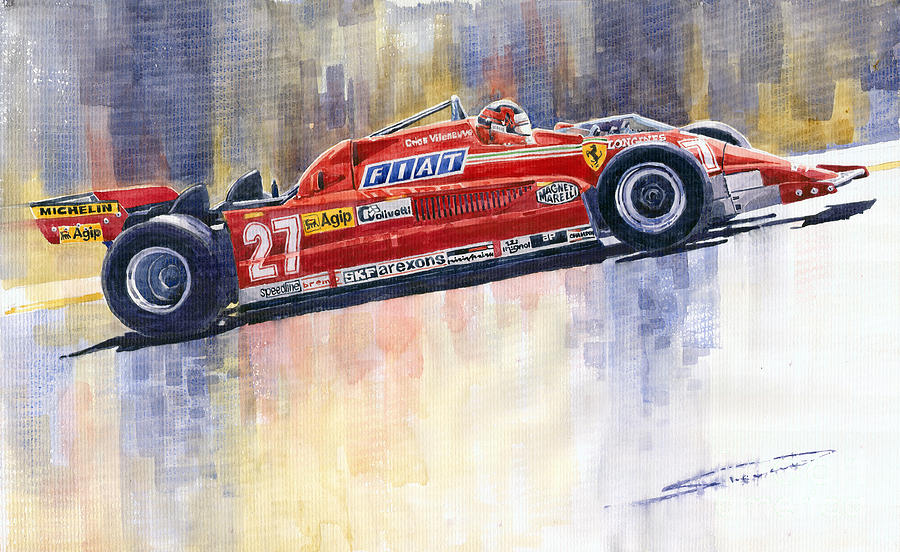 Car Painting - Ferrari 126 CK Gilles Villeneueve Spanish GP 1981 by Yuriy Shevchuk