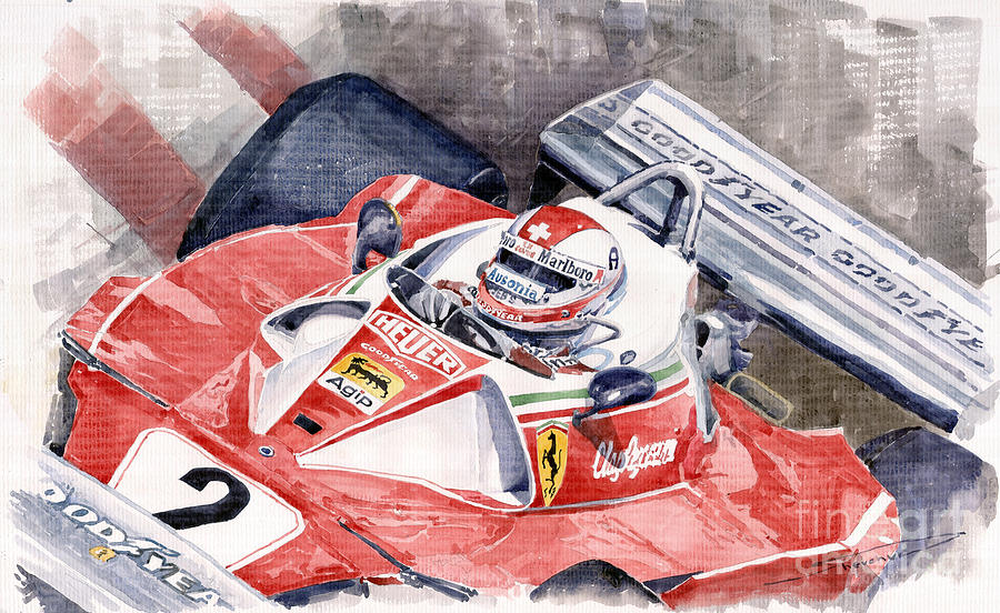 Watercolor Painting - Ferrari 312 T 1976 Clay Regazzoni by Yuriy Shevchuk