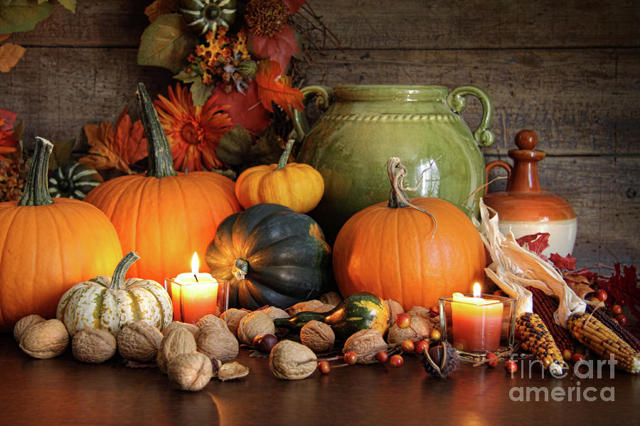 Festive autumn variety of gourds and pumpkins  Photograph by Sandra Cunningham