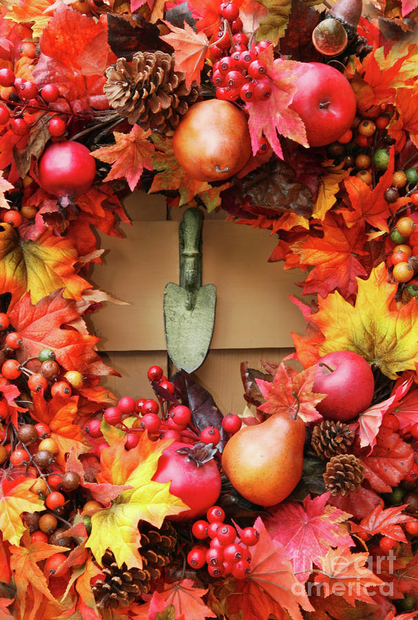 Festive autumn wreath Photograph by Sandra Cunningham