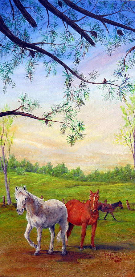 Field of Horses Painting by Leslie Hoops-Wallace