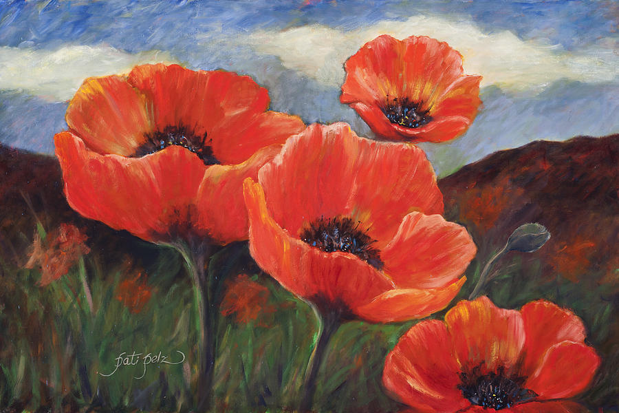 Field of Orange Poppies Painting by Pati Pelz