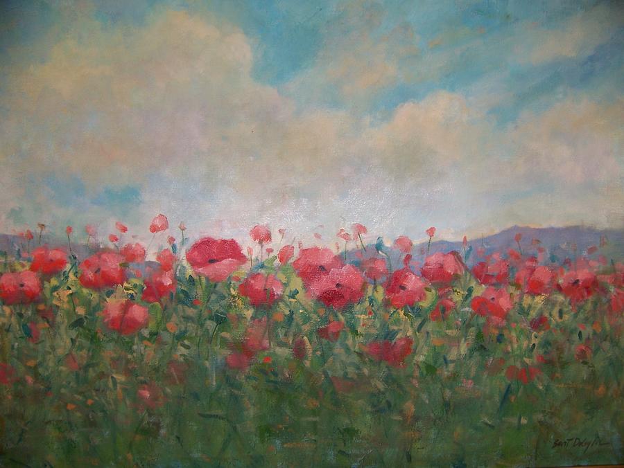 Field of red poppies Painting by Bart DeCeglie