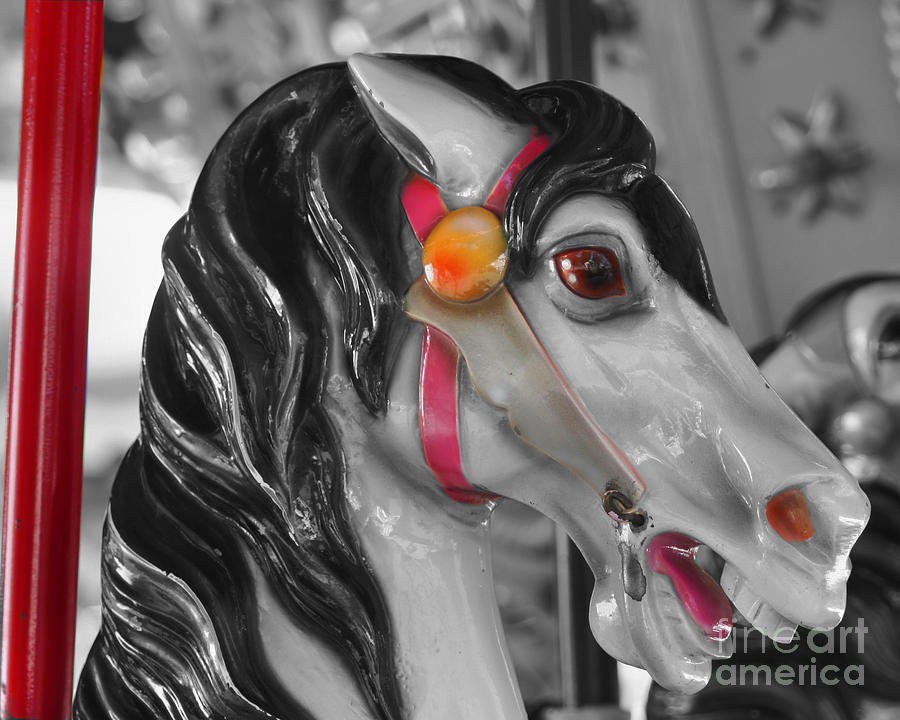 Fiery Carousel Horse Partial Color Photograph by Smilin Eyes Treasures