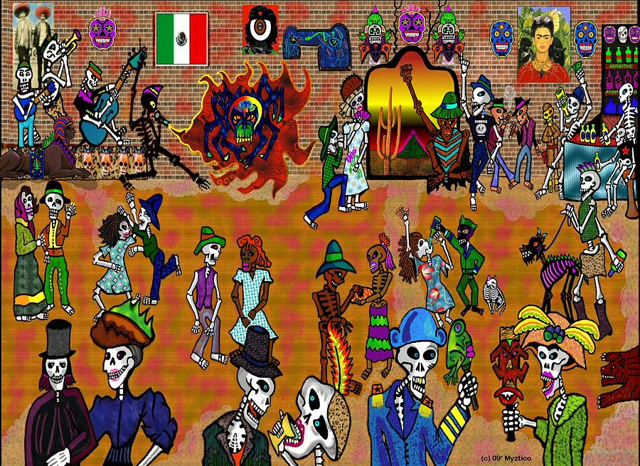 Mexican Day Of The Dead Mixed Media - Fiesta del dia de los Muertos by Myztico Campo