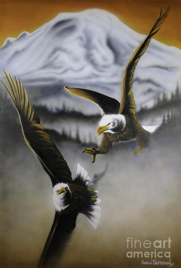 Eagles Painting - Fight In Flight 1 by Gordon Paterson Eagles Painting - Fight In Flight 1 by Gordon Paterson