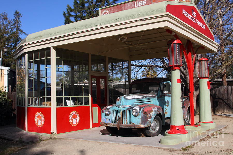 Filling Up The Old Ford Jalopy At The Associated Gasoline Station . Nostalgia . 7D12880 Photograph by Wingsdomain Art and Photography
