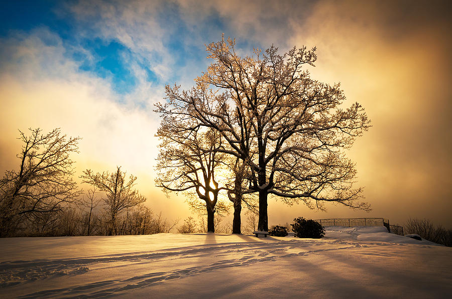 Fire and Ice - Winter Sunset Landscape Photograph by Dave Allen - Fine ...
