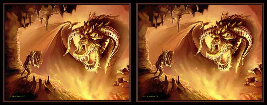 Fire Dragon - Gently cross your eyes and focus on the middle image Digital Art by Brian Wallace