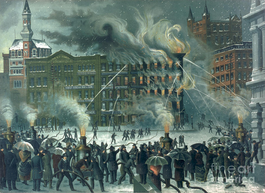 Fire in the New York World Building Painting by American School