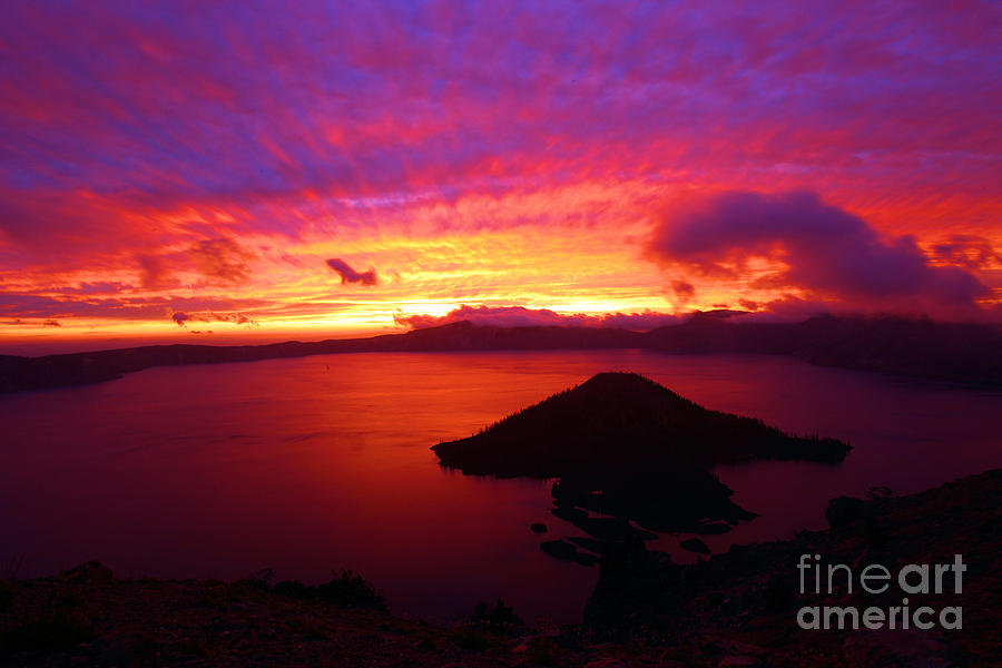 Crater Lake National Park Photograph - Fire Over Wizard Island by Adam Jewell