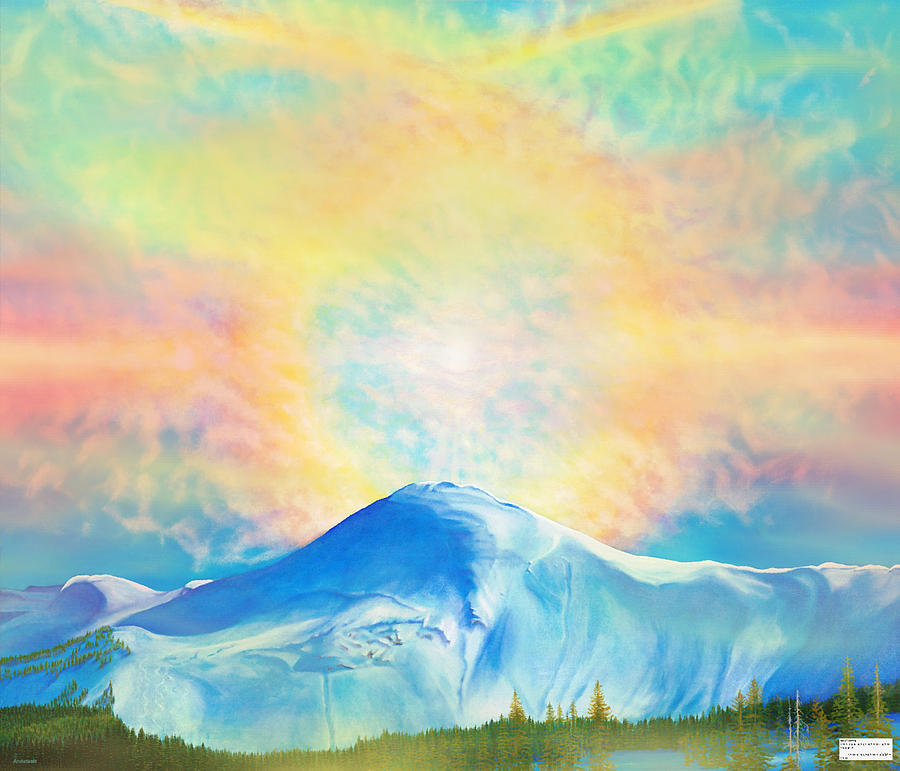 Fire Rainbow Over Alberta Peak With Hebrew Scripture Painting by Anastasia Savage Ealy