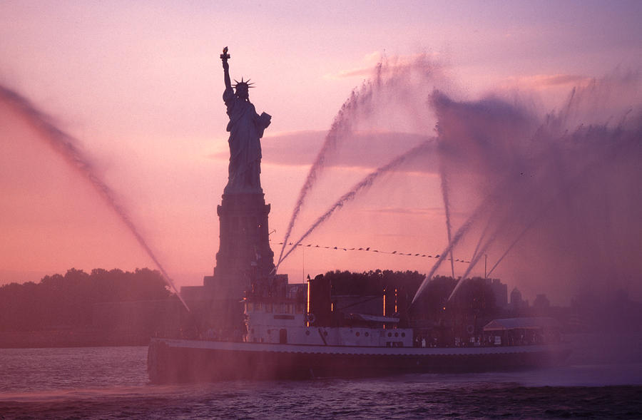 Fireboat Plumes The Statue of Liberty Photograph by Tom Wurl