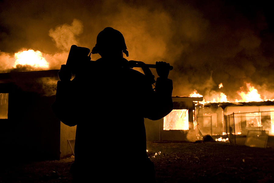 Axe Photograph - Firefighter - Burning House by Maureen Bates