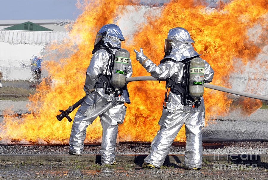 Firefighters Battle A Simulated Fire Photograph