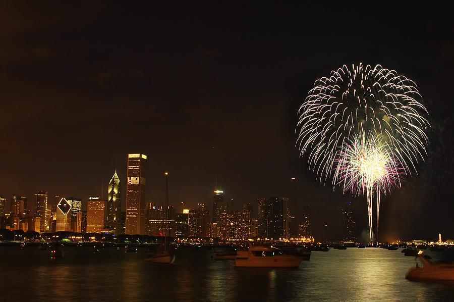 Fireworks Against Chicago Skyline Photograph by Axiom Photographic