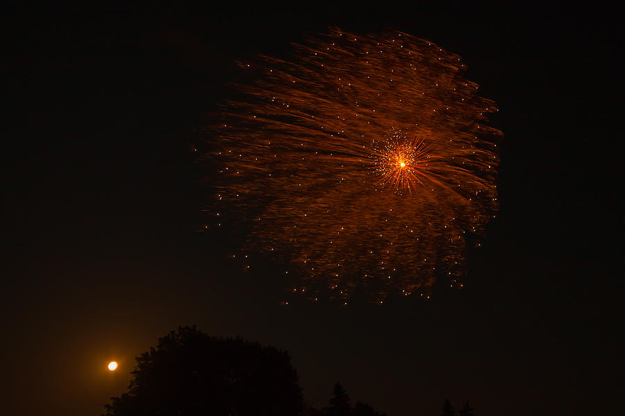 Fireworks And Wildfire Moon Photograph