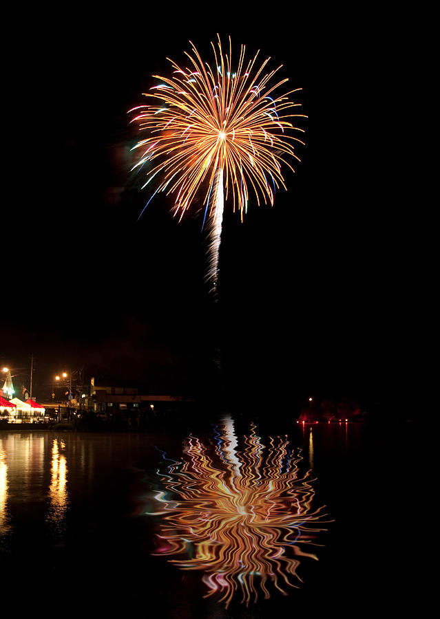 Fireworks Over Lake Photograph