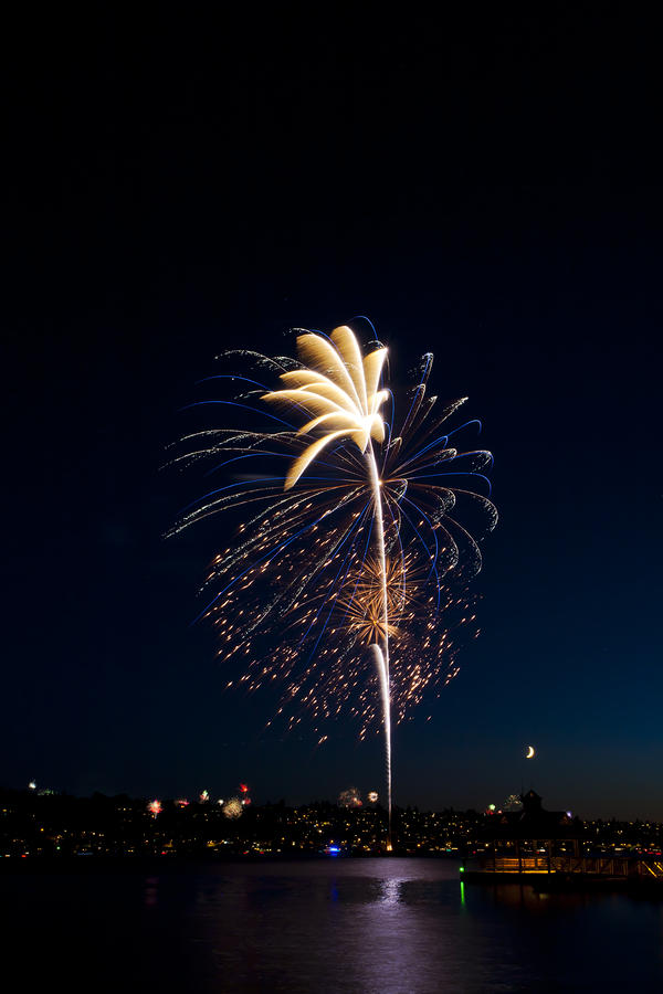 Fireworks Over Lake Washington Photograph by David Rische Fine Art