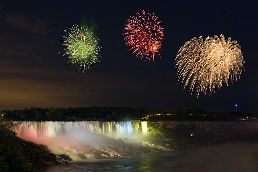 Landmark Photograph - Fireworks Over The American Falls by Darwin Wiggett