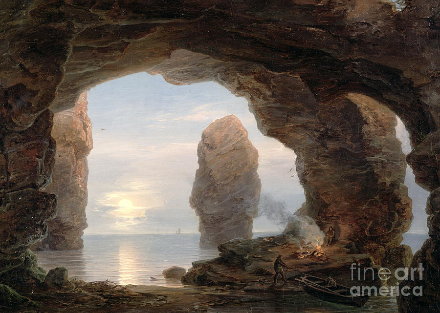Fish Painting - Fisherman in a Grotto Helgoland by Christian Ernst Bernhard Morgenstern