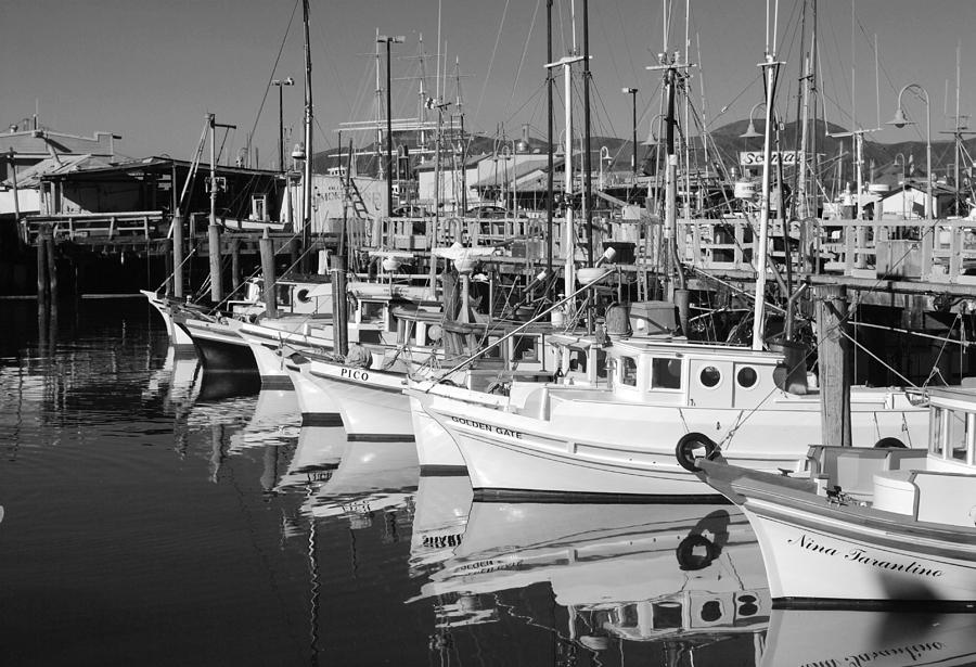 Boat Photograph - Fishermans Wharf Boats Black and White by Twenty Two North Photography