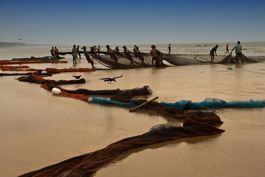 Beach Photograph - Fishermen at Work by Mukesh Srivastava