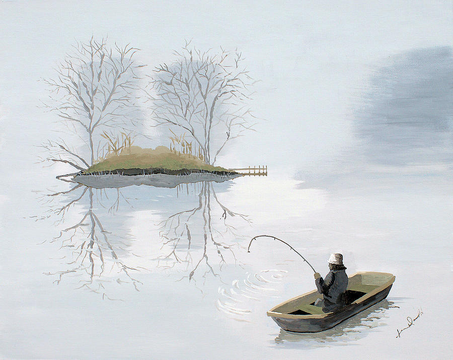 Landscape Painting - Fishing In The Mist by Jennifer Donald Landscape Painting - Fishing In The Mist by Jennifer Donald