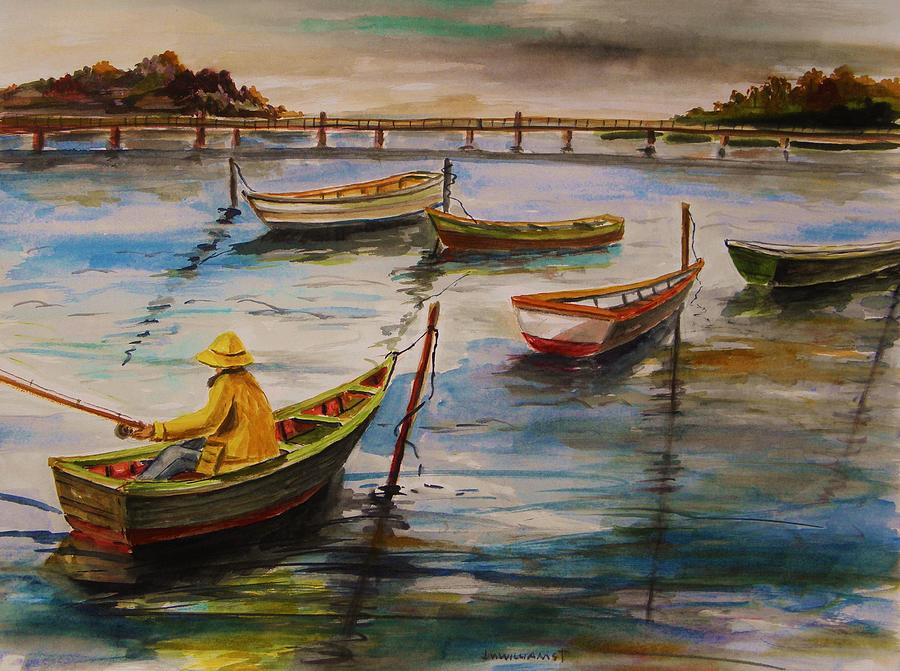 Fishing in the Rain Painting by John Williams