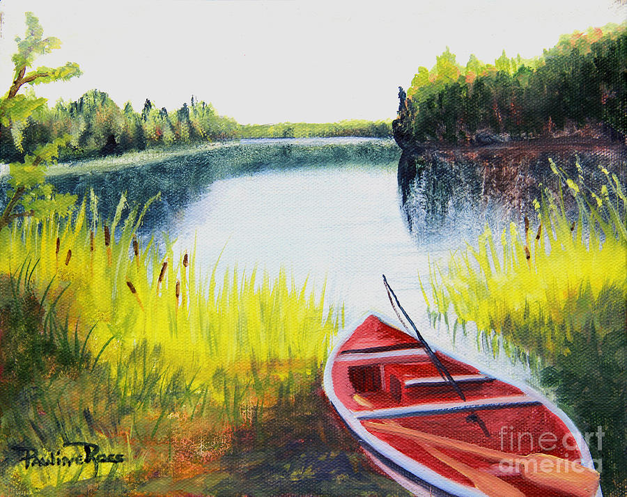 fishing lake painting by pauline ross