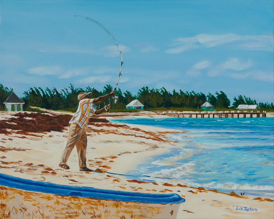 Fishing Man Painting by Liz Zahara