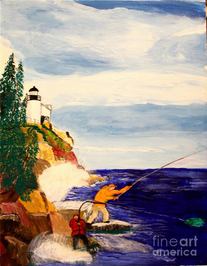 Fishing Painting - Fishing the Bass Hole by Bill Hubbard