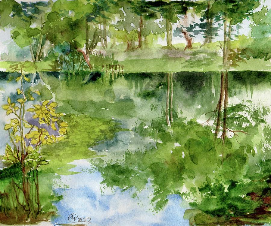 Fishpond-Reflections Painting by Angelina Whittaker Cook