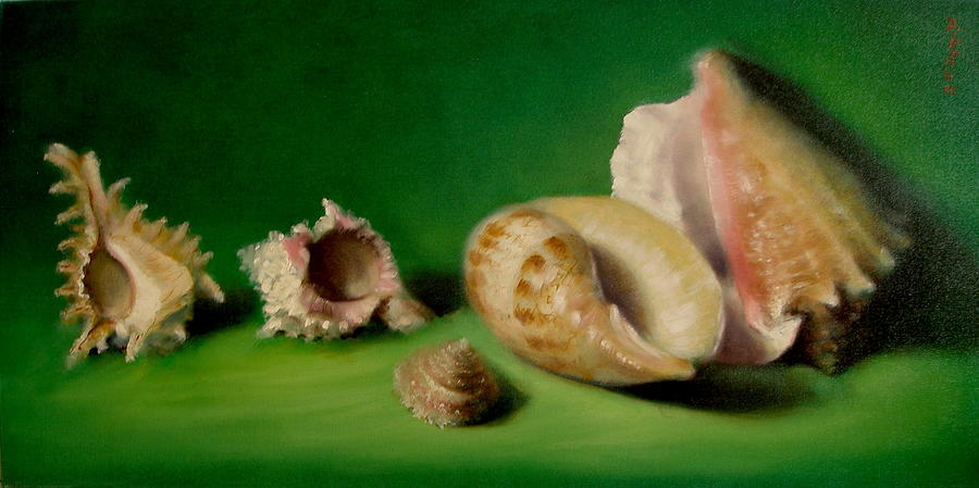 Five Shells on Green Painting by Donelli  DiMaria