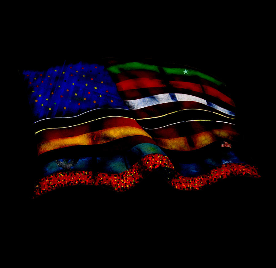 Flag At Night Painting by Steve Fields