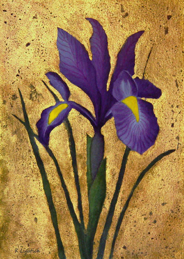Iris Mixed Media - Flag Iris with Gold Leaf by Kerri Ligatich