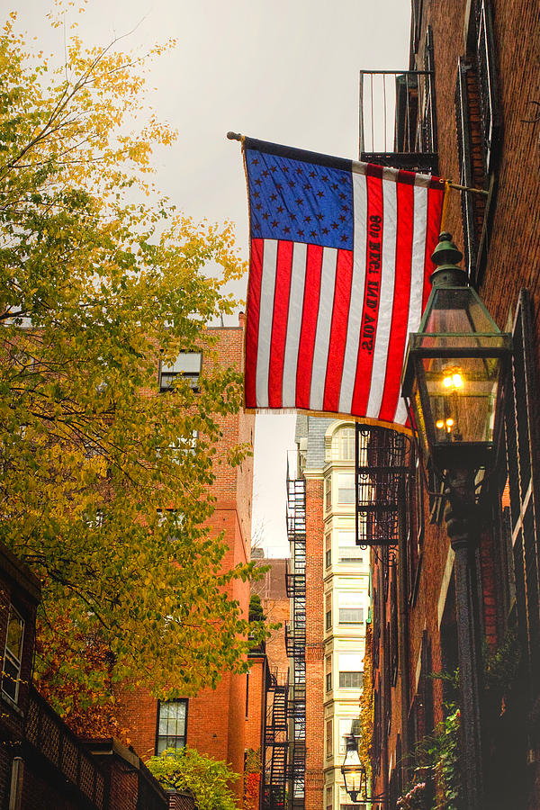 Boston Photograph - Flag on Acorn Street by Joann Vitali